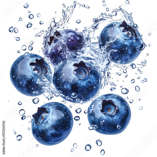 blueberries floating isolated on white transparent background