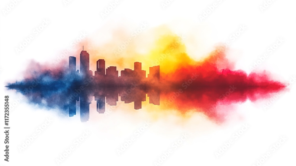 Obraz premium Abstract Cityscape Silhouette with Colorful Watercolor Style Effects