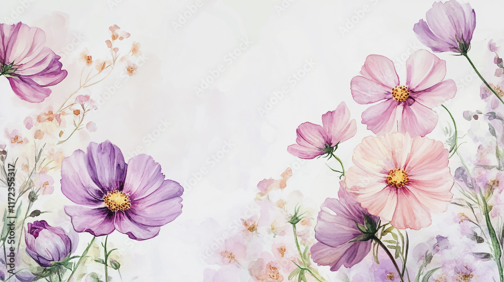 Elegant wedding invitation card background vector. Minimal hand painted watercolor botanical flowers texture template background. Design for wedding, vip cover, poster, rsvp moderncard.Valentine's Day