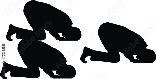 the silhouette illustration of muslim is praying 