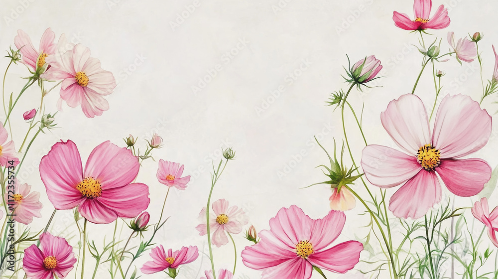 Fototapeta premium Elegant wedding invitation card background vector. Minimal hand painted watercolor botanical flowers texture template background. Design for wedding, vip cover, poster, rsvp moderncard.Valentine's Day