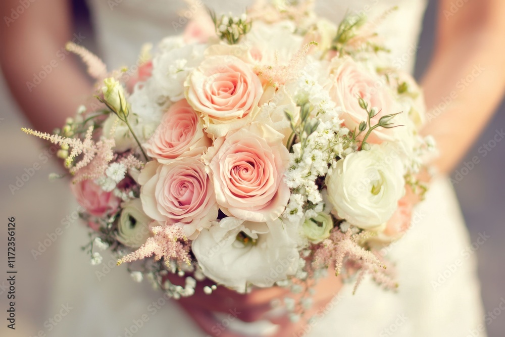 Delicate Bridal Bouquet of Roses and White Flowers Delicate Bridal Bouquet of Roses and White Flowers