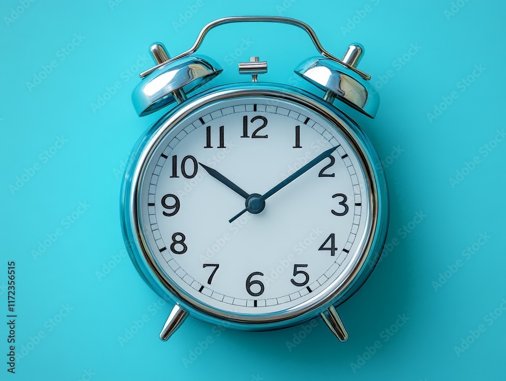 A classic alarm clock with a blue background, indicating time and promoting punctuality. A classic alarm clock with a blue background, indicating time and promoting punctuality.