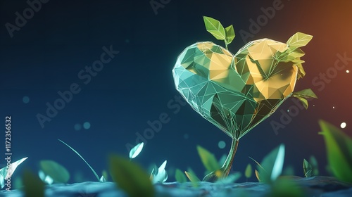 A Futuristic Low-Poly Illustration of a Heart-Shaped Flower.

 photo