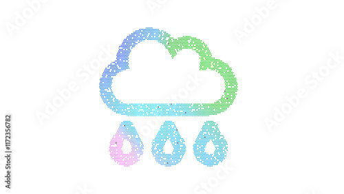Icon cloud rain is made up of LED square shapes. There are bright diodes and there are black dead diodes