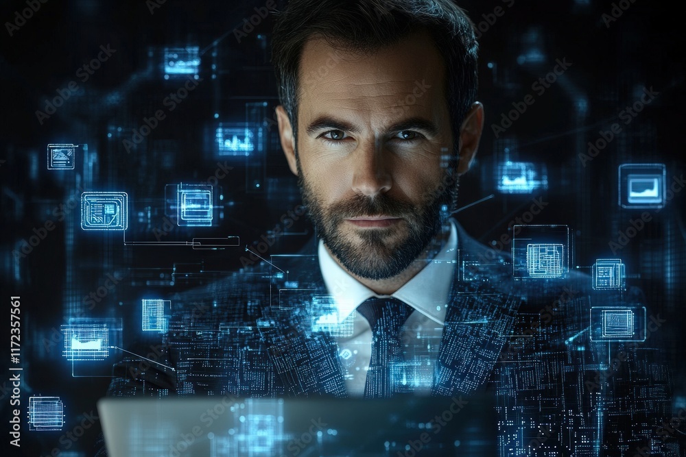 Digital transformation insights caucasian male professional analyzing data office environment technology concept Digital transformation insights caucasian male professional analyzing data office environment technology concept