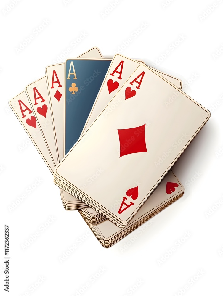 Obraz premium An illustration playing cards with a nostalgic black, gold, and red color scheme on a white background