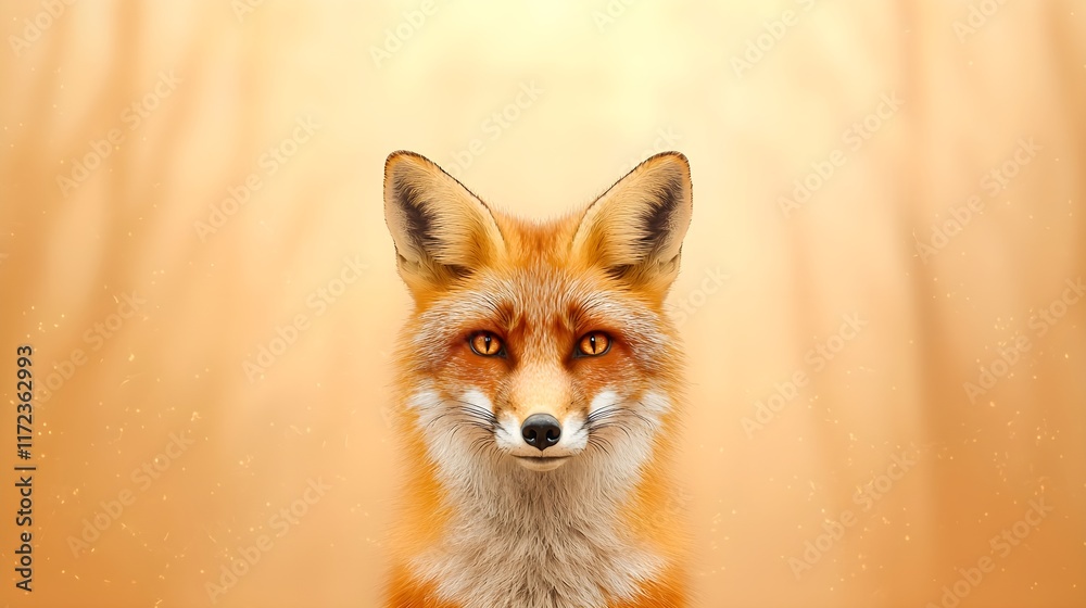Fototapeta premium Captivating fox portrait studio setting digital art warm background close-up view wildlife concept