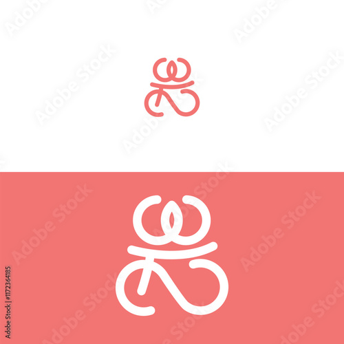 Yoga line art minimalist with bicycle logo design icon Vector