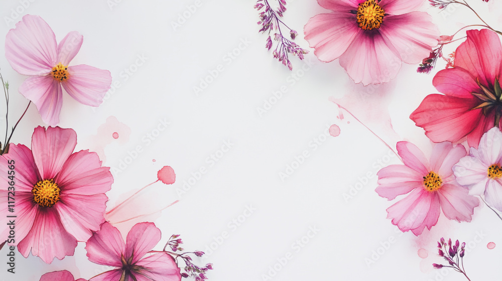 Fototapeta premium Elegant wedding invitation card background vector. Minimal hand painted watercolor botanical flowers texture template background. Design for wedding, vip cover, poster, rsvp moderncard.Valentine's Day