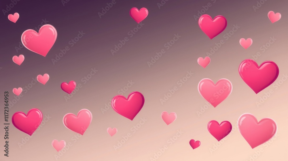 Pink hearts floating on a gradient background. Pink hearts floating on a gradient background.