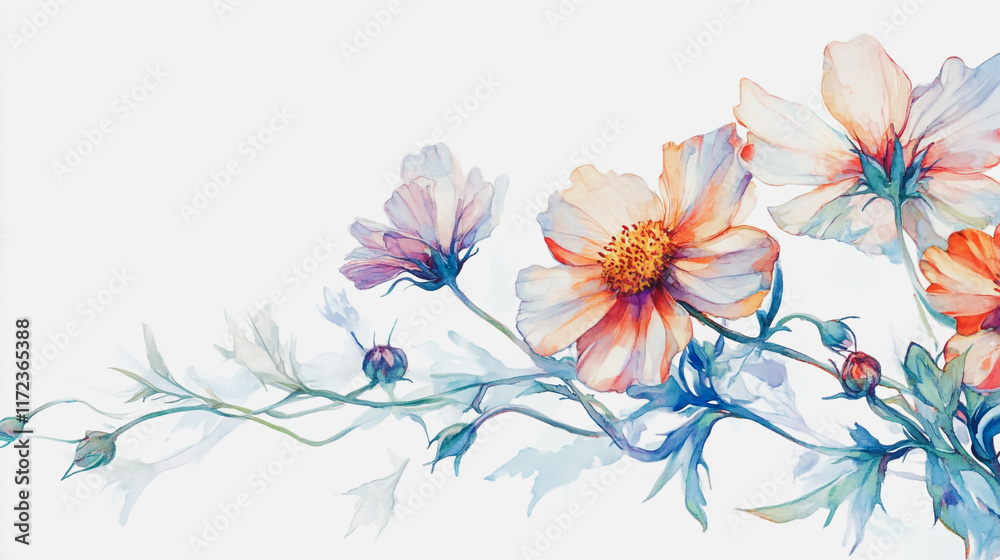Obraz premium Elegant wedding invitation card background vector. Minimal hand painted watercolor botanical flowers texture template background. Design for wedding, vip cover, poster, rsvp moderncard.Valentine's Day