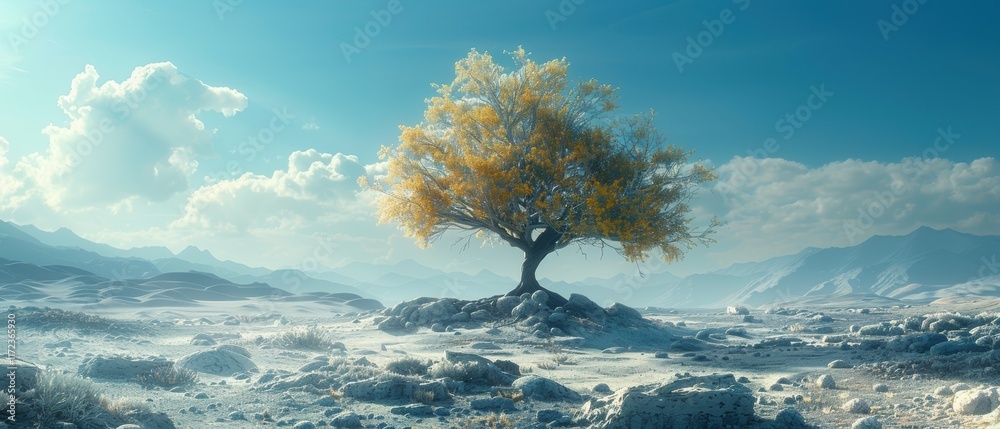 Fototapeta premium Solitary Tree in Winter Desert Landscape 8K Ultra HD