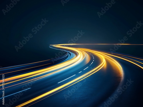 Night Highway Scene Showing Light Trails of Vehicles