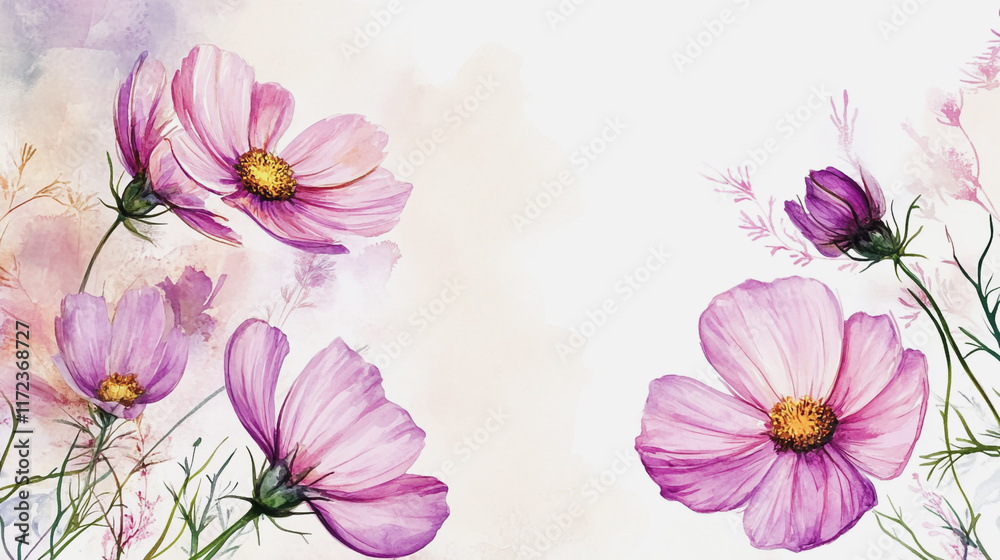 Obraz premium Elegant wedding invitation card background vector. Minimal hand painted watercolor botanical flowers texture template background. Design for wedding, vip cover, poster, rsvp moderncard.Valentine's Day
