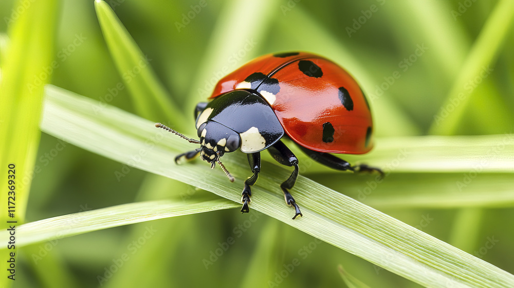 ladybug rests gracefully on leaf in grassy field, showcasing nature beauty ladybug rests gracefully on leaf in grassy field, showcasing nature beauty