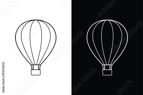Floating in Style. Black & White Hot Air Balloon Outline Icons