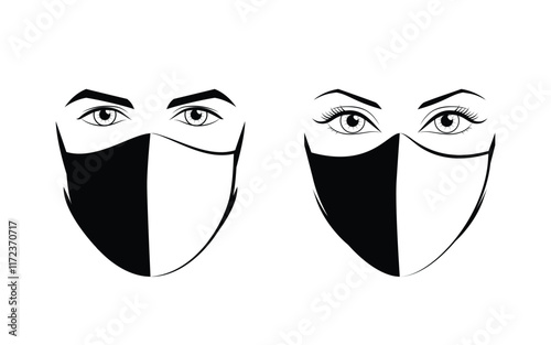 Multipurpose masked man and woman in black and white