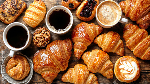 Wallpaper Mural The image shows a wooden surface with a variety of freshly baked croissants, some with fillings like blueberries and nuts Torontodigital.ca