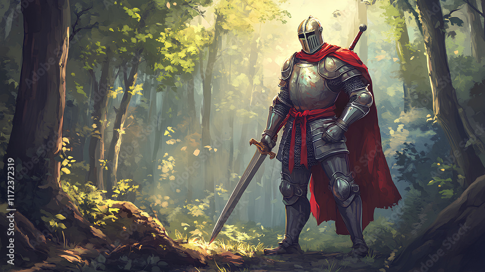 Fototapeta premium cartoon of a royal knight in the forest