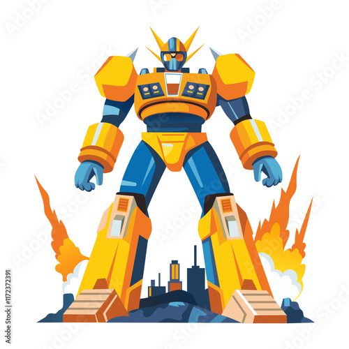 A flat illustration of a giant robot warrior 

