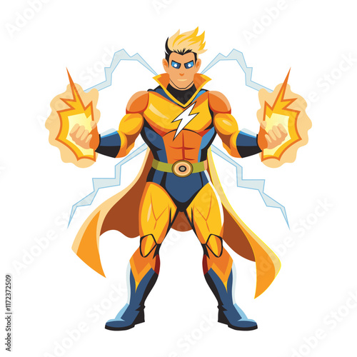 Lightning superhero character illustration in flat style

