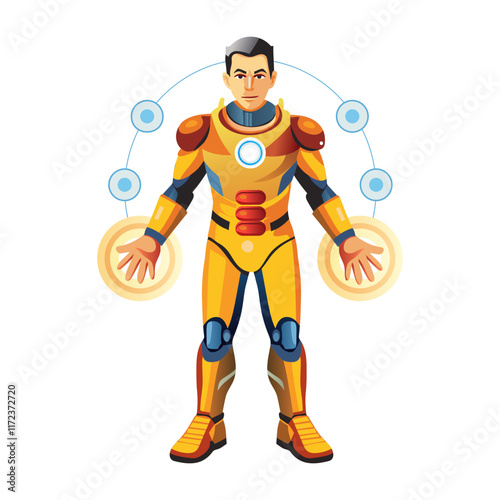 A flat illustration of power armour character 

