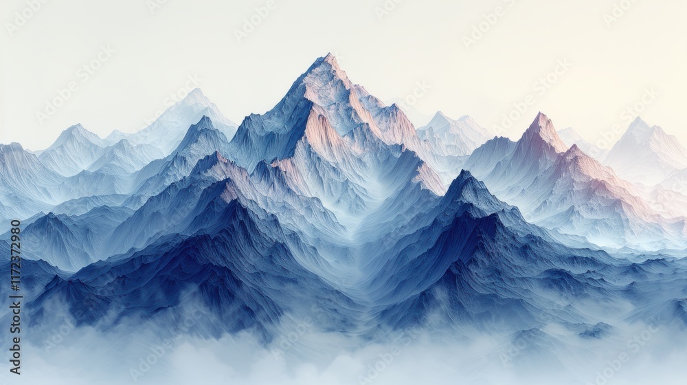 Fototapeta premium Serene Blue Mountain Range Landscape 8K Ultra HD