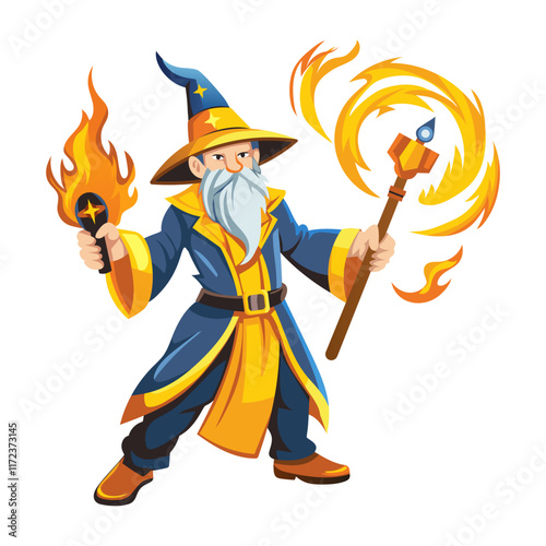 Powerful sorcerer illustration in flat style 

