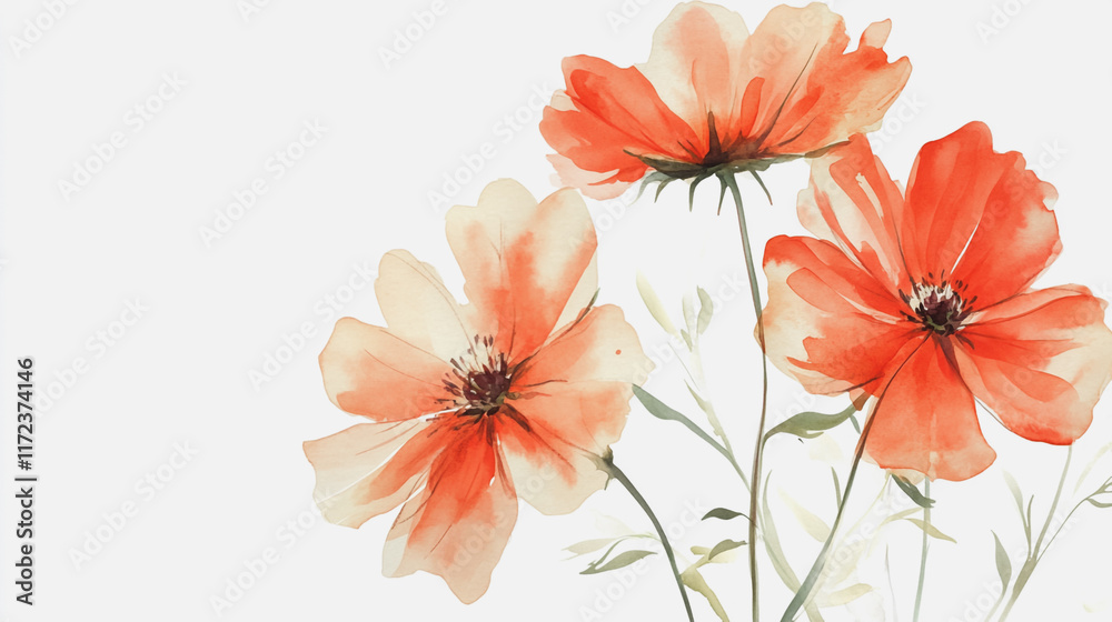 Obraz premium Elegant wedding invitation card background vector. Minimal hand painted watercolor botanical flowers texture template background. Design for wedding, vip cover, poster, rsvp moderncard.Valentine's Day