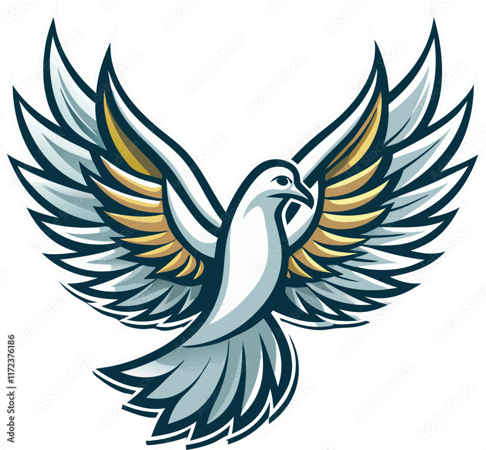 vector artwork illustration of a dove bird designed for logo use. The design should feature a sleek, minimalist style with clean lines and balanced proportions 