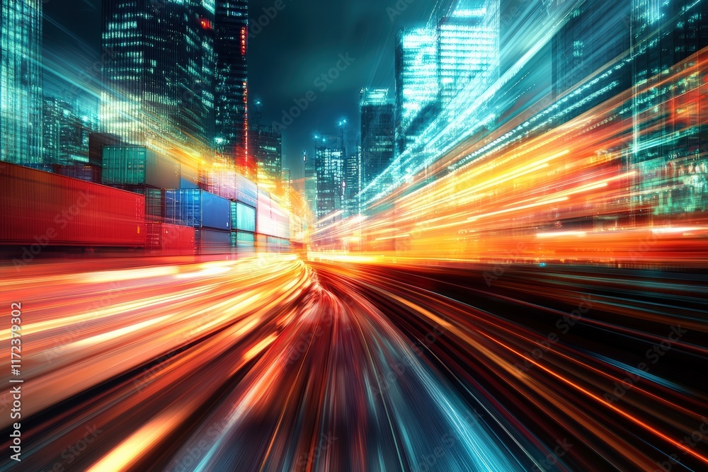 Global import-export logistics dynamic city scene urban environment motion blur transportation concept Global import-export logistics dynamic city scene urban environment motion blur transportation concept