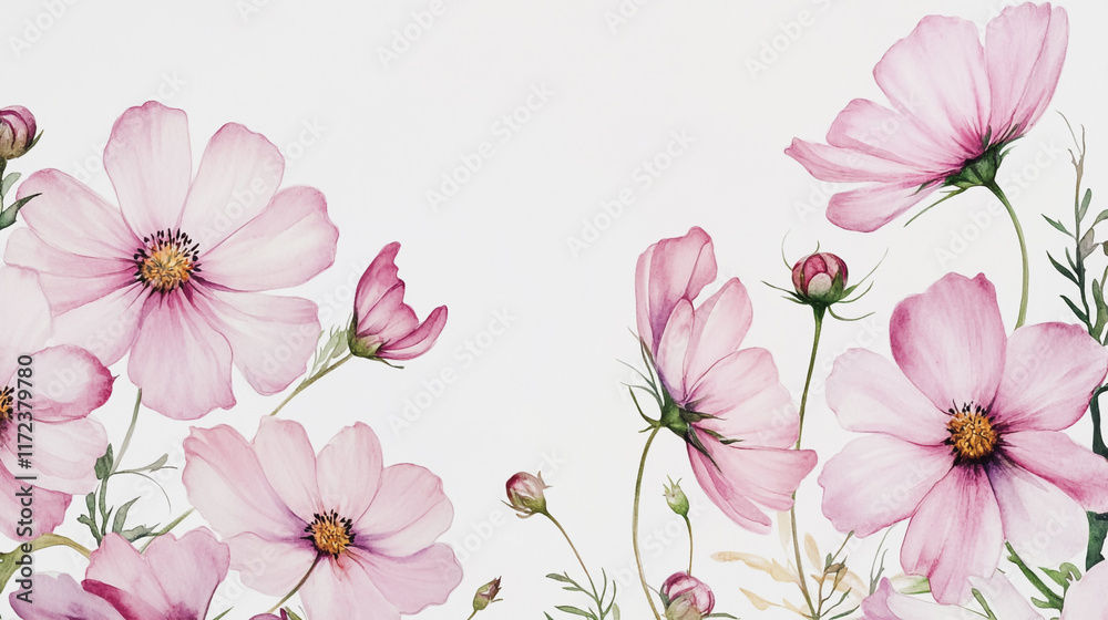 Fototapeta premium Elegant wedding invitation card background vector. Minimal hand painted watercolor botanical flowers texture template background. Design for wedding, vip cover, poster, rsvp moderncard.Valentine's Day