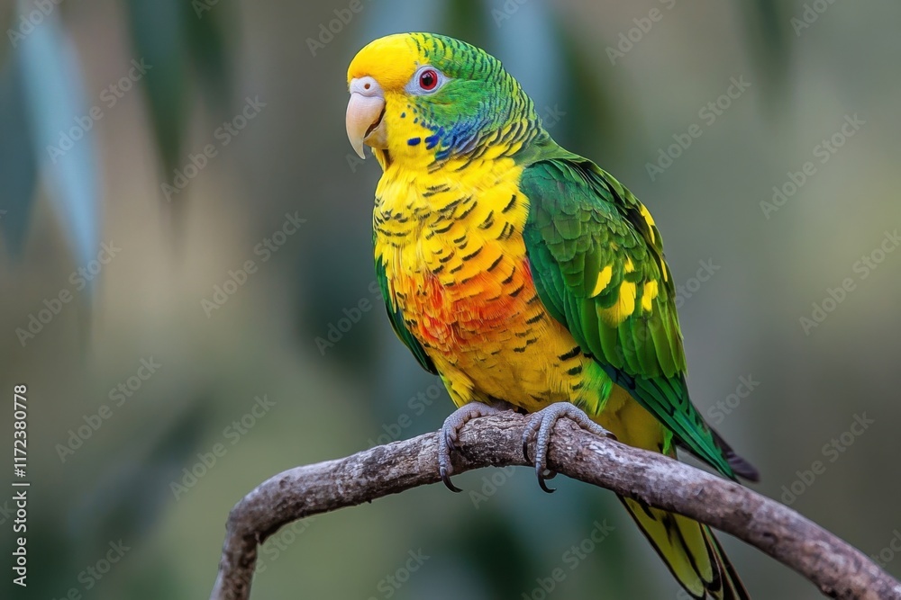 Obraz premium A vibrant yellow and green parrot perched on a branch