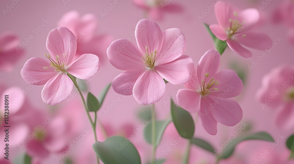 Obraz premium Close-up of delicate pink flowers on a soft pink background.