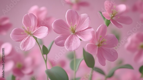 Close-up of delicate pink flowers on a soft pink background.