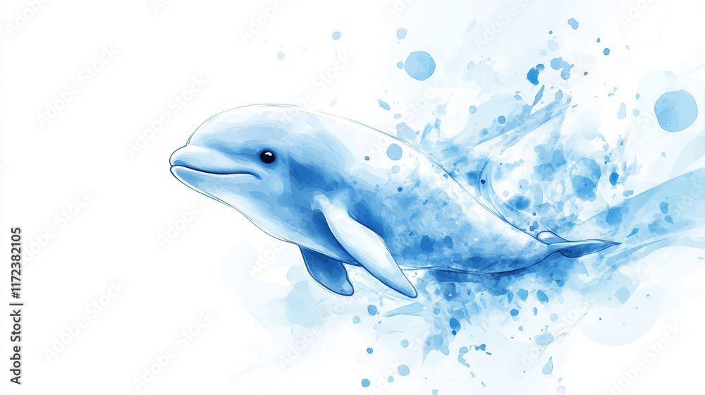 playful watercolor painting of dolphin swimming in blue hues playful watercolor painting of dolphin swimming in blue hues