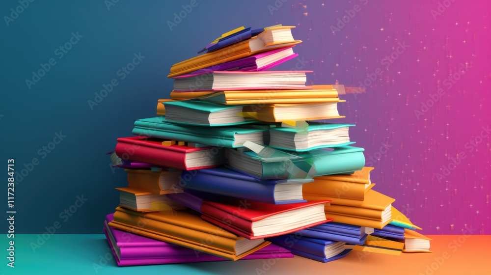 A Colorful Stack of Books: A vibrant illustration of a large pile of books in various colors, representing knowledge, education, and reading A Colorful Stack of Books: A vibrant illustration of a large pile of books in various colors, representing knowledge, education, and reading