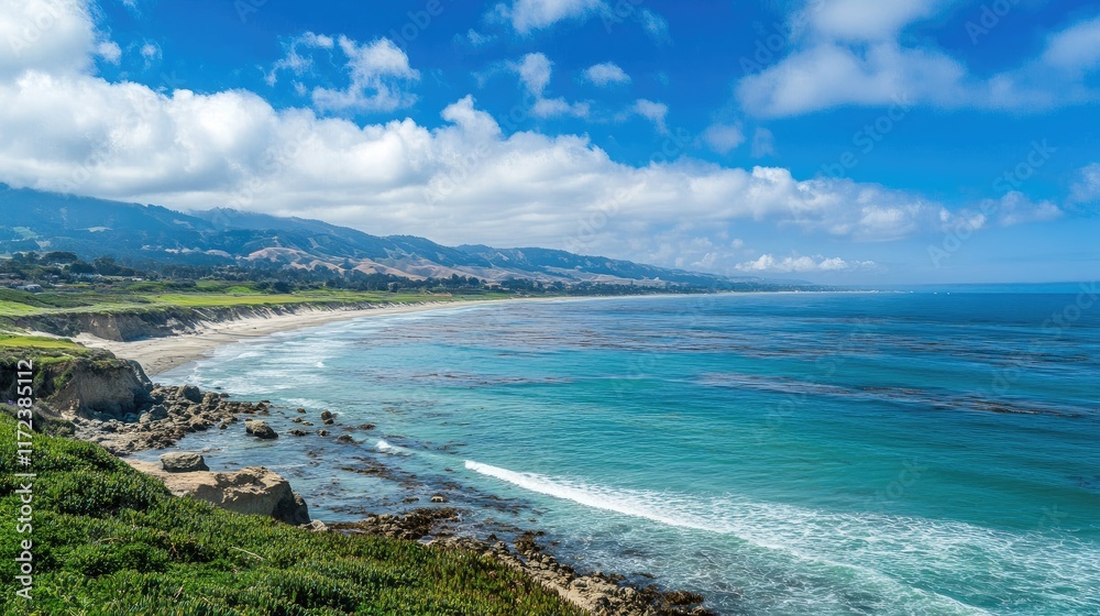Turquoise Ocean Beach Under Blue Sky Scenic Landscape for Wall Art Décor Canvas Print and Travel Postcard Design Turquoise Ocean Beach Under Blue Sky Scenic Landscape for Wall Art Décor Canvas Print and Travel Postcard Design