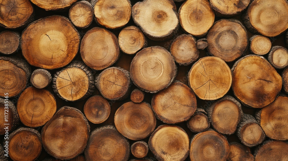 Wooden tree rings background showcasing natural texture and varying shades of brown for rustic and organic design elements.