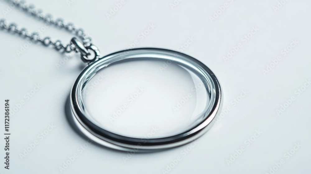 Silver necklace with a circular pendant showcasing a blank space on a minimalist white background for customizable jewelry designs Silver necklace with a circular pendant showcasing a blank space on a minimalist white background for customizable jewelry designs