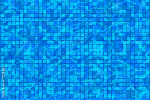 vector cartoon swimming pool water illustration. Tiles underwater and reflections on water
