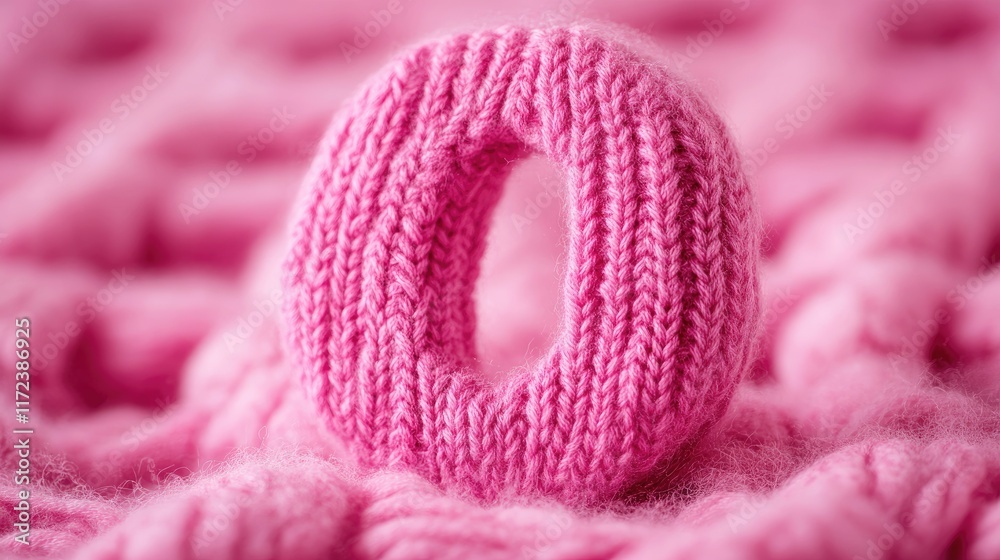 Pink knitted letter O on a soft textured woolen background showcasing creative typography design suitable for various graphic projects Pink knitted letter O on a soft textured woolen background showcasing creative typography design suitable for various graphic projects