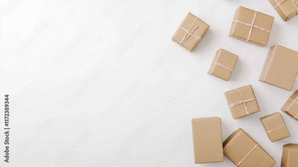 Obraz premium Holiday Gift Boxes for Online Shopping with Copy Space on White Background Merry Christmas Banner for E Commerce Promotion