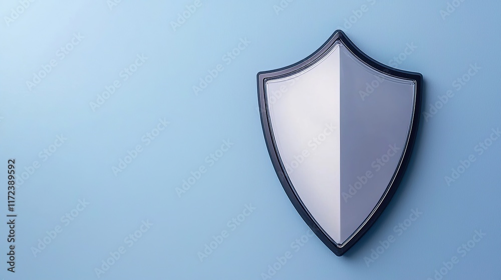 A sleek, minimalist shield emblem against a soft blue background, symbolizing protection and security. A sleek, minimalist shield emblem against a soft blue background, symbolizing protection and security.