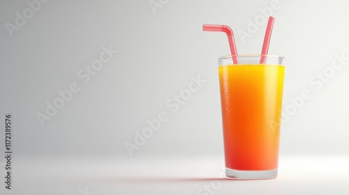 Fruit juice with two straws on white background