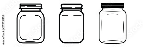 Mason jar icon, outline, silhouette, vector, illustration, isolated on white background