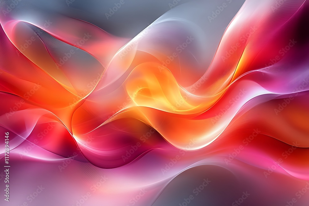 Obraz premium Abstract flowing light waves in red, orange, and purple hues.
