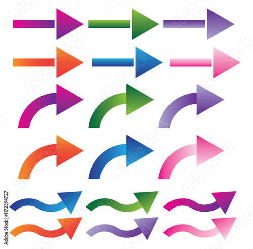 Set of colorful arrows pointing in different directions