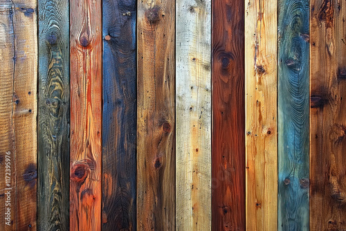 Colorful reclaimed wood planks wall background for textures, design